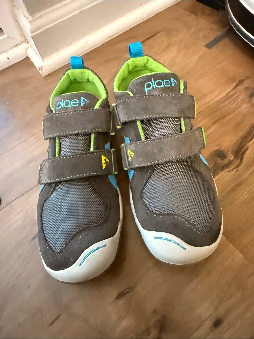 Kids Gray and Lime Velcro Sneakers - Comfortable Everyday Shoes